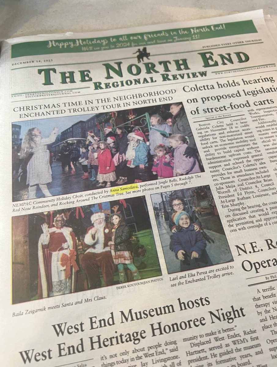The North End Regional Review newspaper coverage of a community holiday choir performance